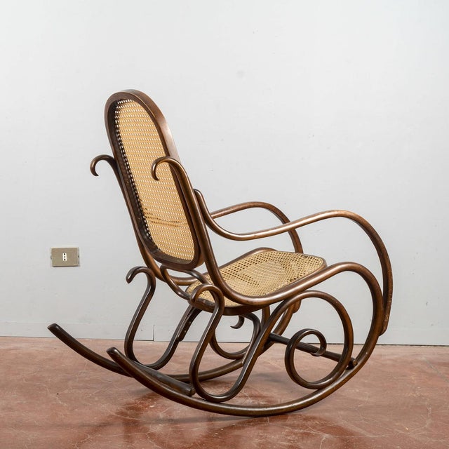 Wood and Straw Rocking Chair in the style of Thonet For Sale - Image 18 of 18