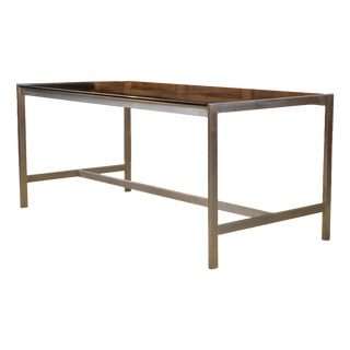Desk in Brushed Stainless Steel and Black Smoked Glass, 1980s For Sale
