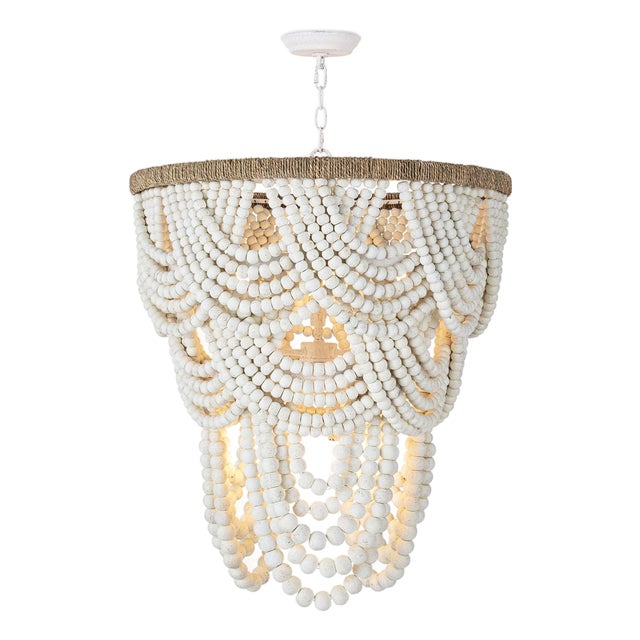 Lorelei Wood Bead Chandelier, White For Sale
