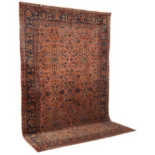 Antique Keshan Manchester Rug in Cotton and Wool For Sale