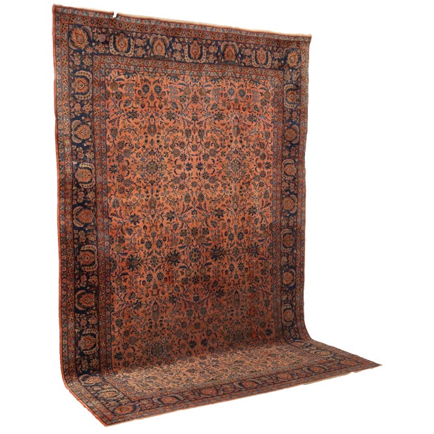 Antique Keshan Manchester Rug in Cotton and Wool For Sale