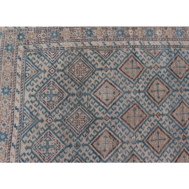 Antique Persian Tribal Kurdish Rug With Light Blue Field and Geometric Design For Sale In Atlanta - Image 6 of 10