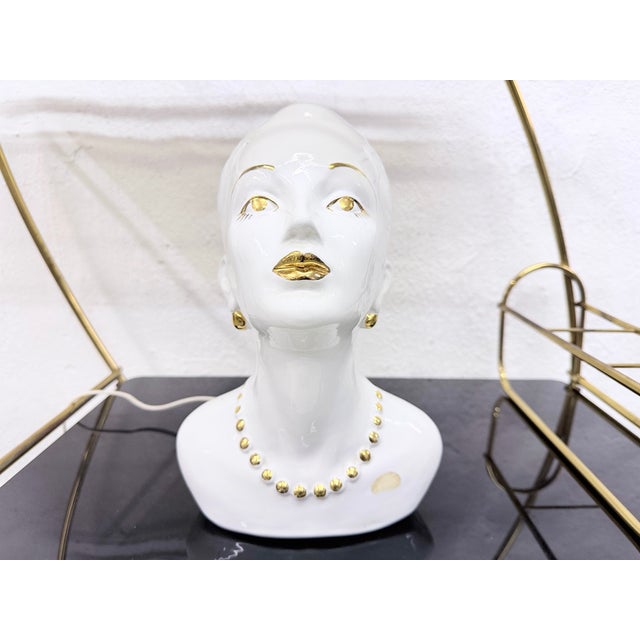 Italian Table Lamp with a Womans Head Made of Ceramic, 70s/80s Design, 1970s For Sale - Image 15 of 15