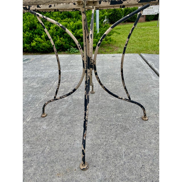 Black Mid 20th Century Round Wrought Iron Table W/Umbrella Hole Mesh Top Salterini Woodard Style Outdoor For Sale - Image 8 of 11