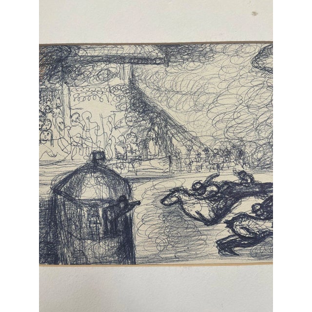 Black Vintage Signed Abstract Ink Drawing of Horse Race For Sale - Image 8 of 10