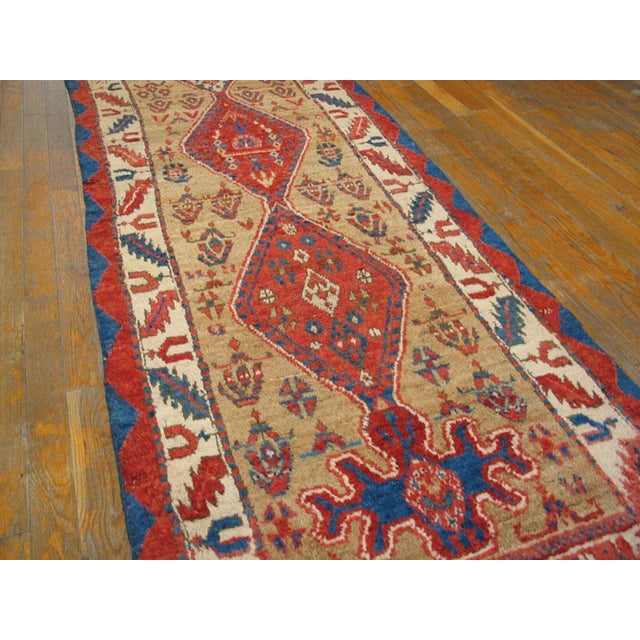 Persian 1890s Tan Camel Rhombus Antique Serab Runner Rug Handknotted Wool Carpet For Sale - Image 3 of 7
