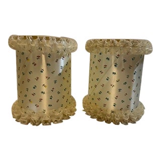 Vintage Floral Ruffled Lace Lamp Shades a Pair For Sale