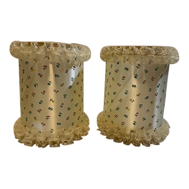 Vintage Floral Ruffled Lace Lamp Shades a Pair For Sale