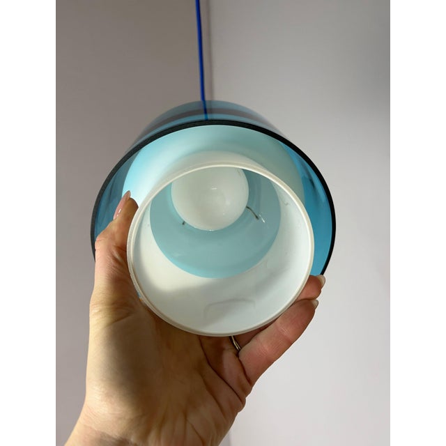 Blue and White Opal Glass Pendant Lamp by Hyllinge Glasbruk For Sale - Image 10 of 11