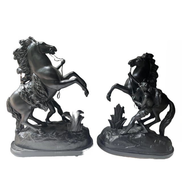 Pair of Vintage Figural Statue of Man & Rearing Horse For Sale - Image 13 of 13