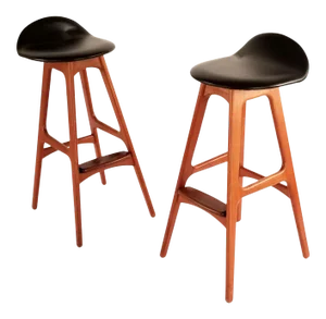 1960s Vintage Erik Buck Danish Teak Barstools - a Pair