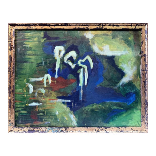 “Emerald Passage” — Expressive Abstract Landscape, C. 1980s, Oil on Canvas, Artist-Crafted Frame For Sale