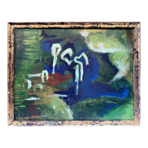 “Emerald Passage” — Expressive Abstract Landscape, C. 1980s, Oil on Canvas, Artist-Crafted Frame