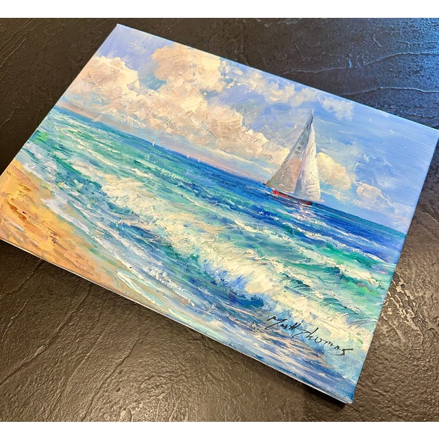 Contemporary Coastal Sailboat Seascape Clouds — Original Oil Painting by Matt Thomas For Sale - Image 3 of 7