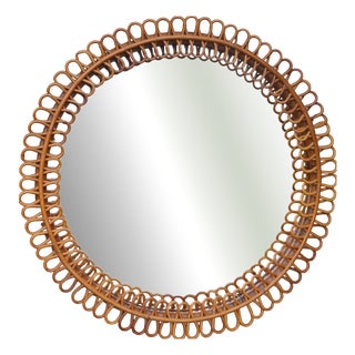 Italian Rattan Wall Mirror by Franco Albini, 1960 For Sale