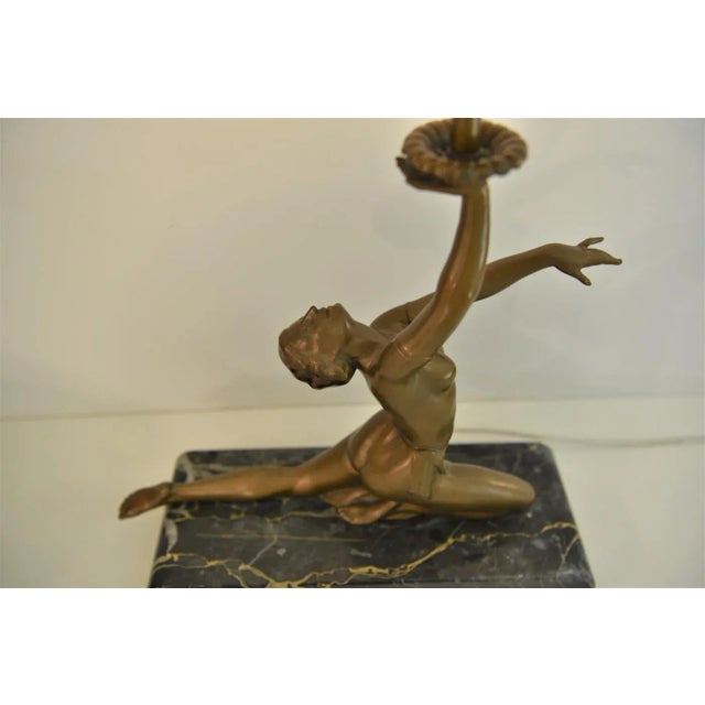 Art Deco Bronze, Patinated Metal and Marble Table Lamp, 1930s For Sale - Image 4 of 13