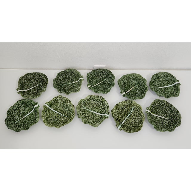 Portugese Majolica Trompe l'Oeil Textured Cabbage Bowl Set Mid Century- 10 For Sale - Image 18 of 18