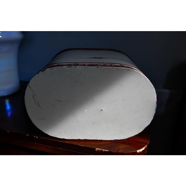 1980s Red Cream Toleware Painted Planter, Ice Bucket, Hand-Painted Pastoral River Scene, Oval Cachepot With Handles, 13.5"w For Sale In Washington DC - Image 6 of 9