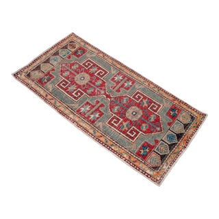 1960s Hand Knotted Turkish Rug Door Mat, Entryway Rug, Bath Mat, Kitchen Decor, Small Runner Rug,- 1′10″ × 3′10″ For Sale