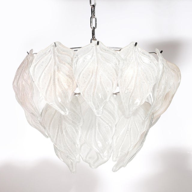 Mazzega Murano Mid-Century Hand-Blown Leaf Form Mottled Murano Glass Chandelier by Mazzega For Sale - Image 4 of 17