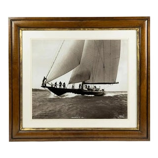 1931 Beken of Cowes Shamrock v Nautical Sepia Photograph Print, Framed For Sale