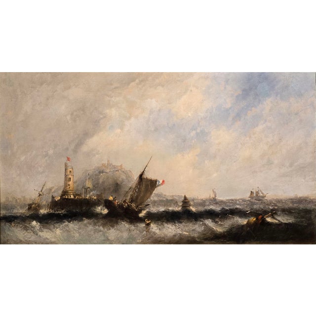 Clarkson Stanfield–Dramatic English Lighthouse Seascape W/ French Ship-19th Century Oil Painting For Sale - Image 4 of 13