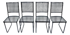Set of 4 Troy Sunshade Style Black Checkerboard Dining Chairs, C. 1940