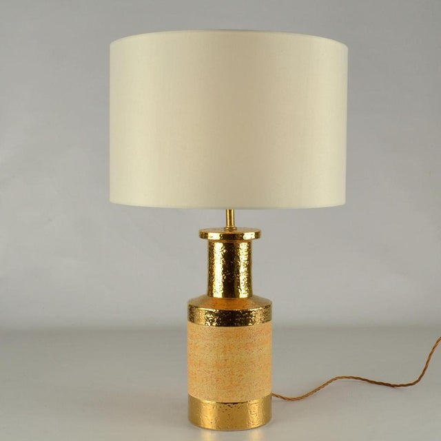 1970s Italian Table Lamps in Gold and Stoneware Ceramic by Bitossi, 1970s, Set of 2 For Sale - Image 5 of 14