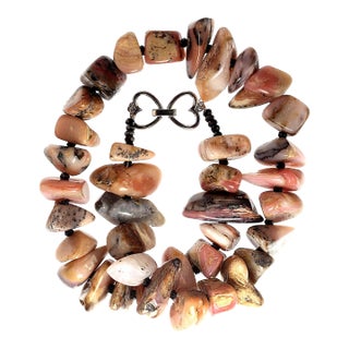 AJD Necklace of Highly Polished Pink Peruvian Opal Nuggets and Black Spinel For Sale