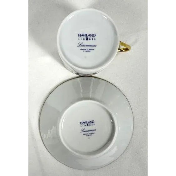 Mid 20th Century Haviland Limoges "Louveciennes" Flat Cups/Saucers-Set of 5-France-Pristine Mint! For Sale - Image 5 of 7