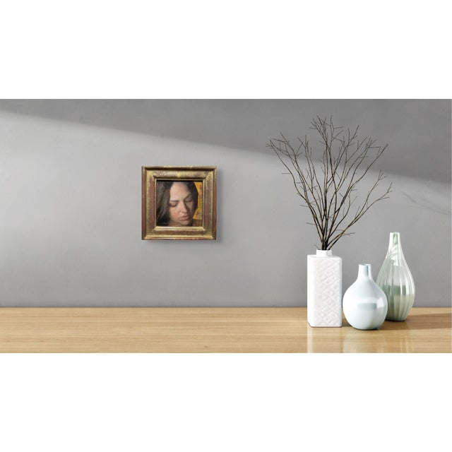 Contemporary This one is Warmth by Karen Offutt | Oil on Panel Portrait of a woman with closed eyes For Sale - Image 3 of 5