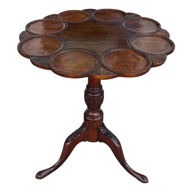 Antique 18c George III Style Carved Mahogany Tilt Top Supper Table For Sale
