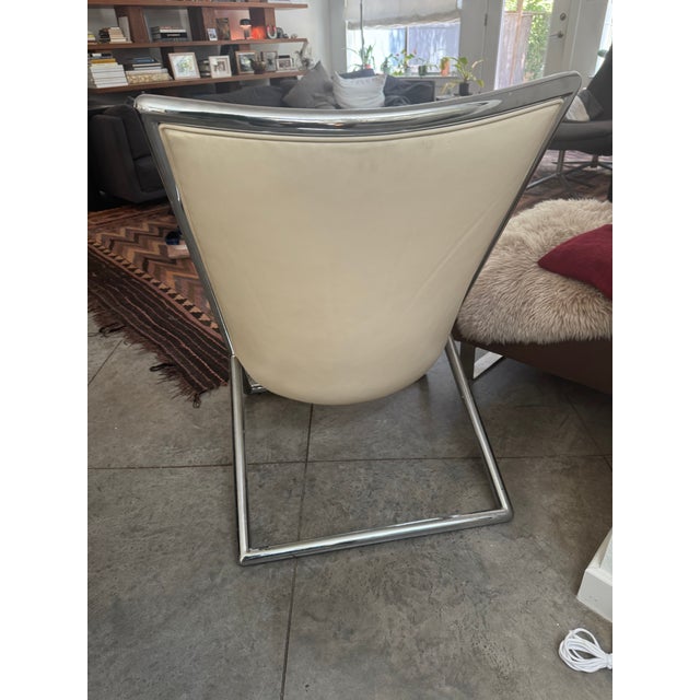 2000 - 2009 Pair of Original Ward Bennett Scissor Chairs – Almond Leather & Chrome For Sale - Image 5 of 7