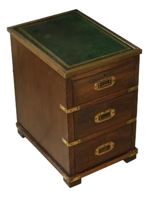 Victorian Military Campaign Chest in Green Leather & Brass Tooled Top
