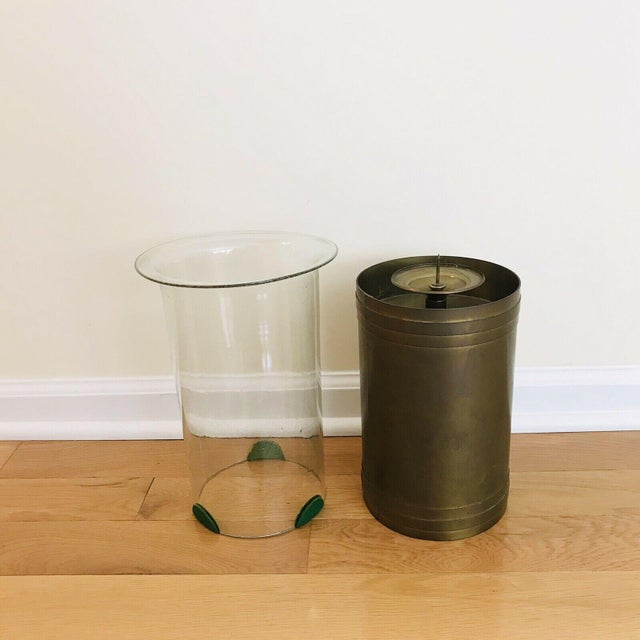 Traditional Late 19th Century Glass Cylinder Brass Stand Candle Holder For Sale - Image 3 of 8