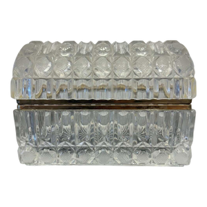 Large Crystal and Cut Glass Casket Box W/ Gold Trim