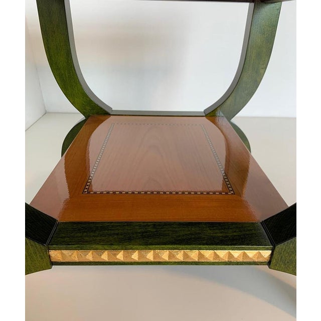 Italian Coffee Table in Green Aniline with Maple Geometric Inlay and Gilt Detail, 1980s For Sale - Image 6 of 9