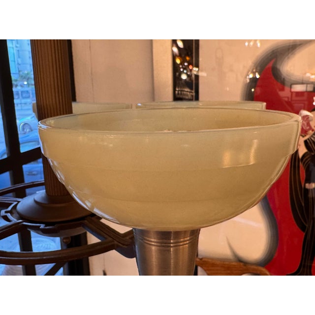 Bronze Rejuvenation Hardware Milky Glass Chandelier For Sale - Image 8 of 12