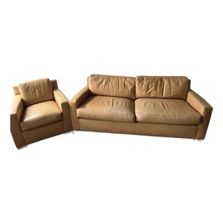 Vintage Baker X Coach Leather Sofa & Chair Set — Designer Collaboration For Sale