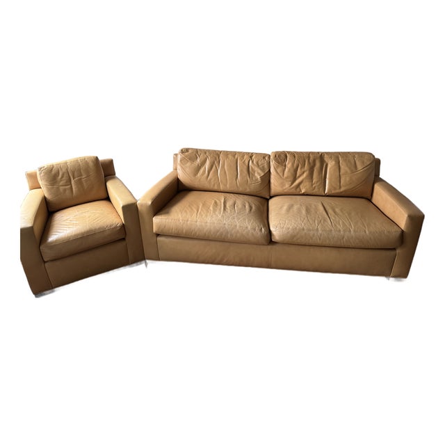 Vintage Baker X Coach Leather Sofa & Chair Set — Designer Collaboration For Sale