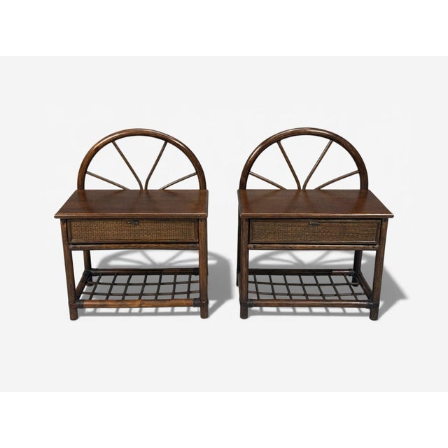 Wood American Modern, Nightstands, Wood, Cane, Usa, 1980s For Sale - Image 7 of 15