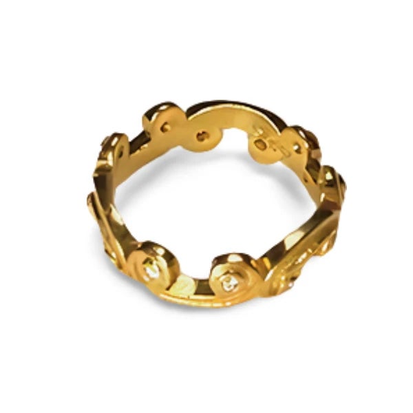 Elegant 18K Yellow Gold Hidalgo Designer Eternity Swirl Band featuring 12 brilliant round diamonds set in a graceful swirl...