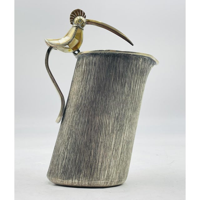1960s Los Castillo Taxco Silver Plate Bird Handle Pitcher W/ Mother-of-Pearl For Sale In Los Angeles - Image 6 of 18