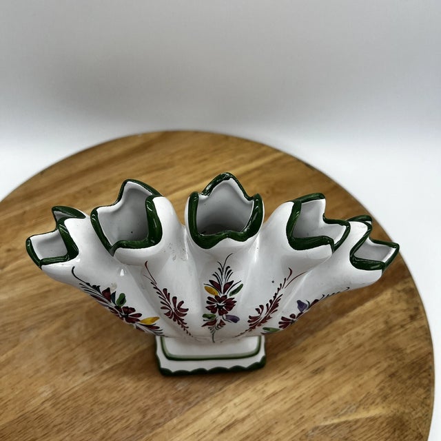 Mid-Century Modern Vintage MCM Jay Willefred Andrea Sadek Vintage Floral Portugal Pottery 5 Finger Vase For Sale - Image 3 of 6