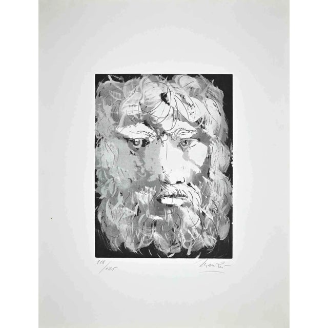 The Portrait of King Oedipus is an original etching realized by Giacomo Manzù in 1970. Numbered on the lower left. Ed....