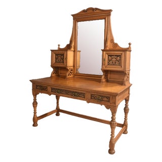 Marquetry Inlaid Oak Dressing Table For Sale