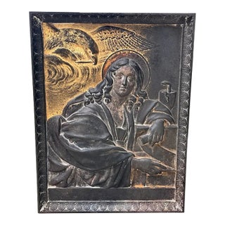 St. John the Evangelist Gilded Cast Iron Bas Relief Plaque After Domenichino For Sale