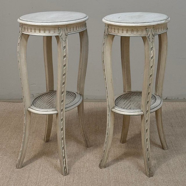 Wood Pair Louis XVI Painted Oval End Tables For Sale - Image 7 of 17