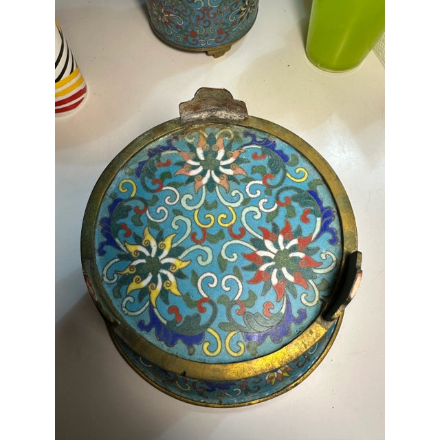 17th Century 17th Century Pair of Late Ming Dynasty Cloisonné Censers For Sale - Image 5 of 11