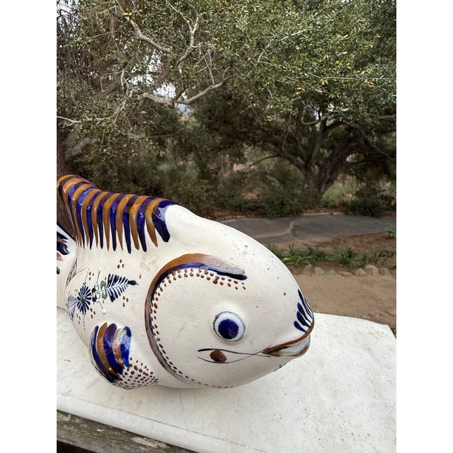 Cream Tonalá Mexican Folk Art Pottery Fish Sculpture For Sale - Image 8 of 9